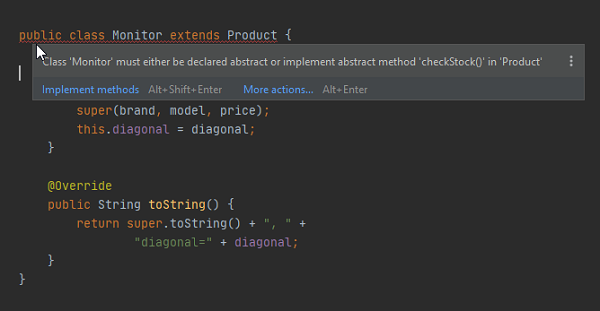 Slika 2.3. Obaveza klase da implementira apstraktne metode