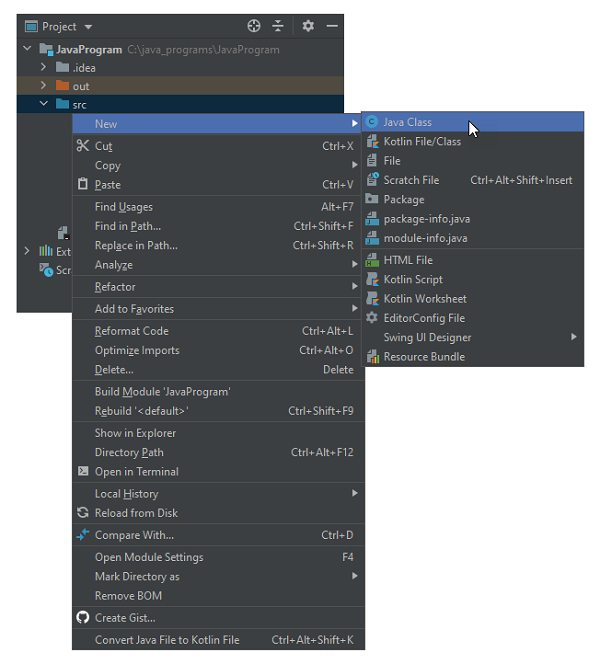 Slika 2.6. Opcija za kreiranje nove klase (interfejsa)