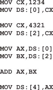 Slika 1.6. Program za sabiranje brojeva 1234 i 4321 napisan asemblerskim jezikom